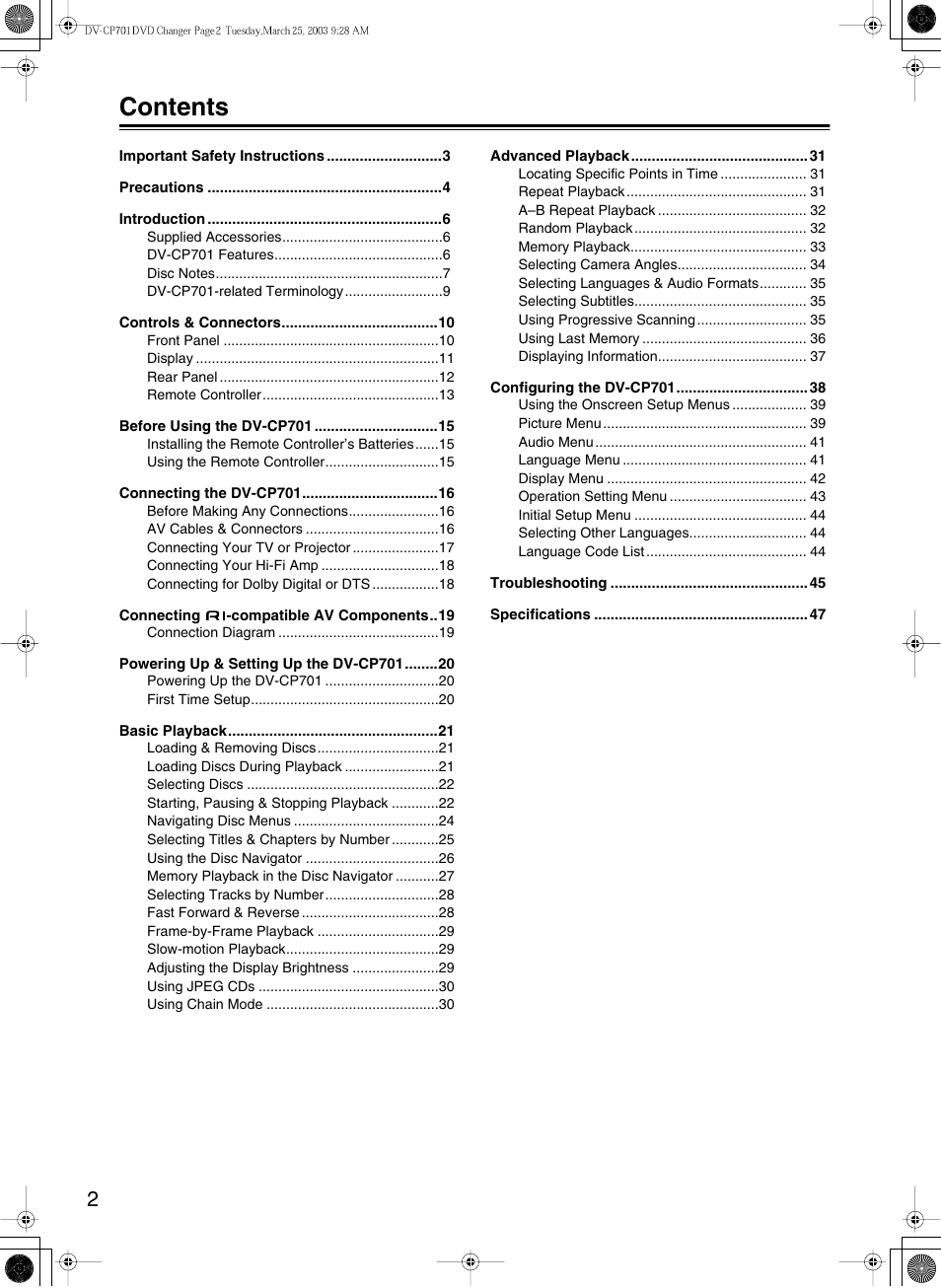 Onkyo DV-CP701 User Manual | Page 2 / 48