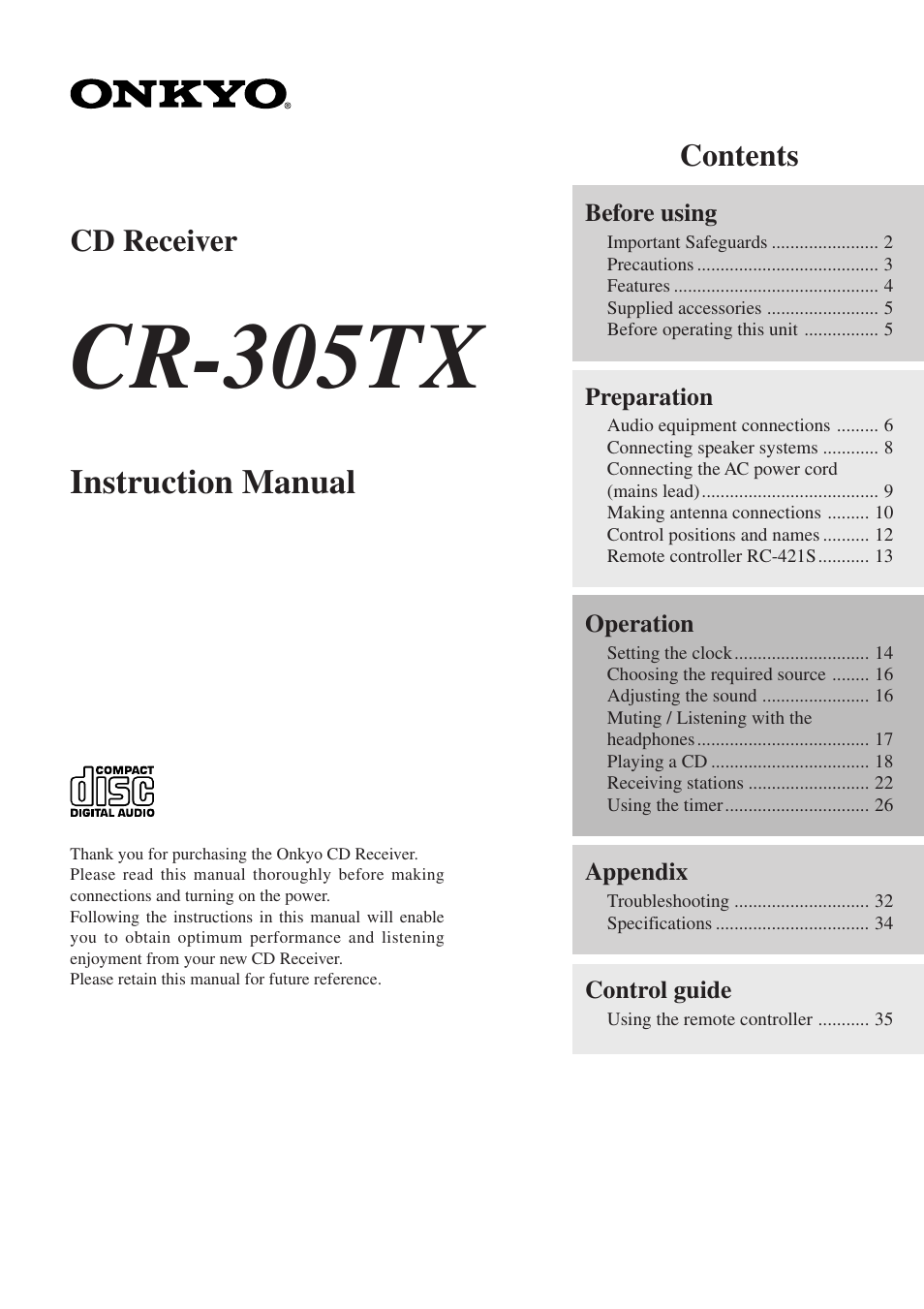 Onkyo CR-305TX User Manual | 36 pages