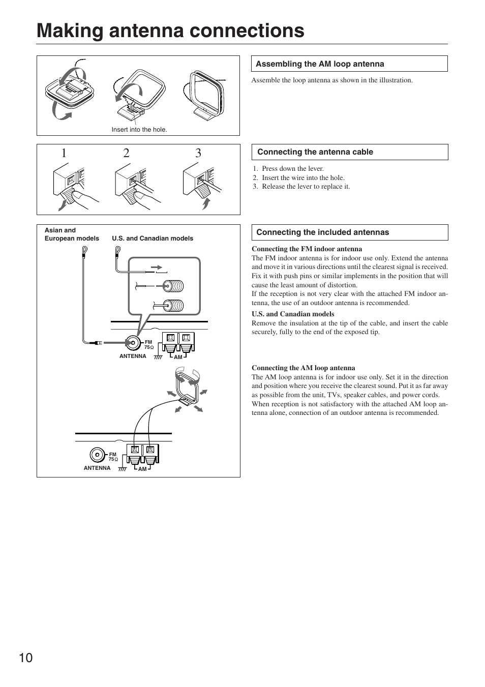Making antenna connections | Onkyo CR-305TX User Manual | Page 10 / 36