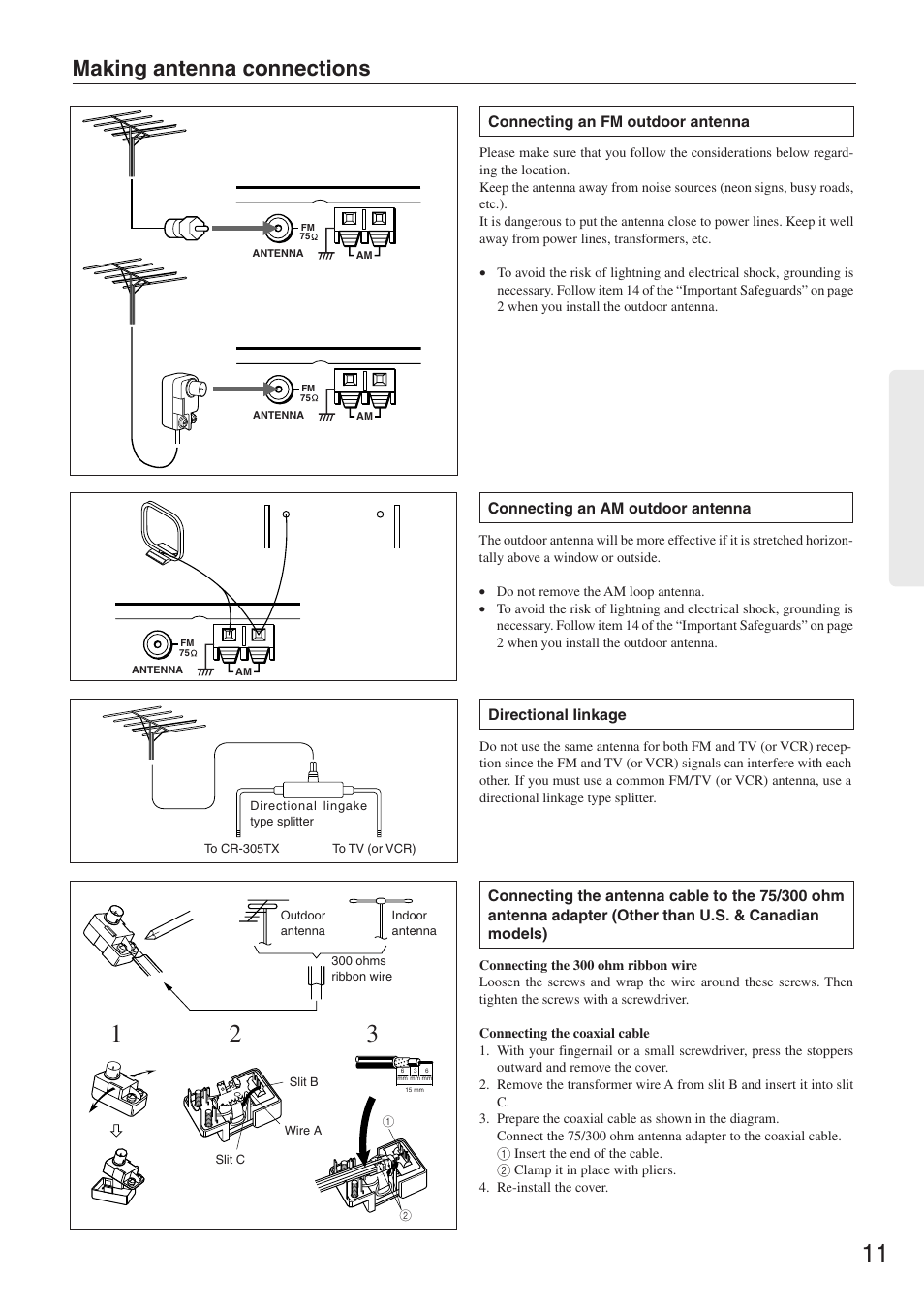 Making antenna connections | Onkyo CR-305TX User Manual | Page 11 / 36