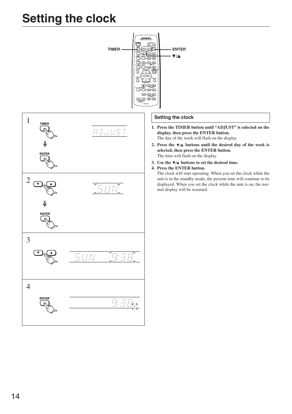 Operation, Setting the clock | Onkyo CR-305TX User Manual | Page 14 / 36