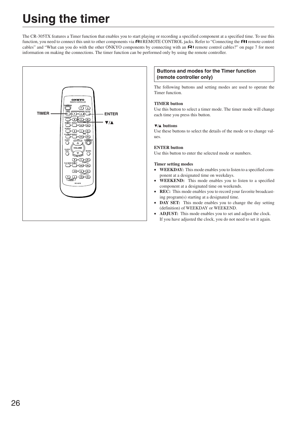 Using the timer | Onkyo CR-305TX User Manual | Page 26 / 36