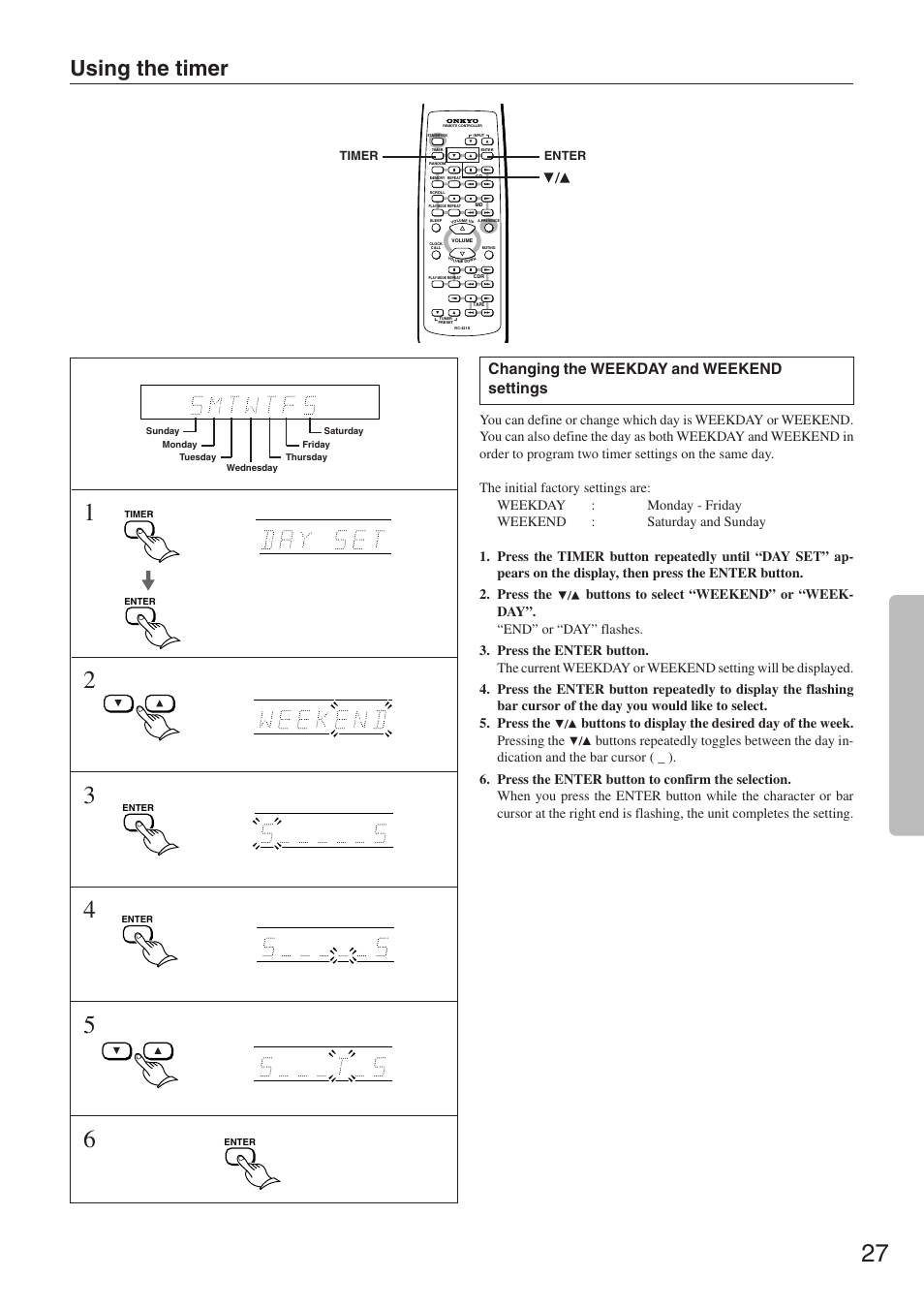 Using the timer, Changing the weekday and weekend settings | Onkyo CR-305TX User Manual | Page 27 / 36