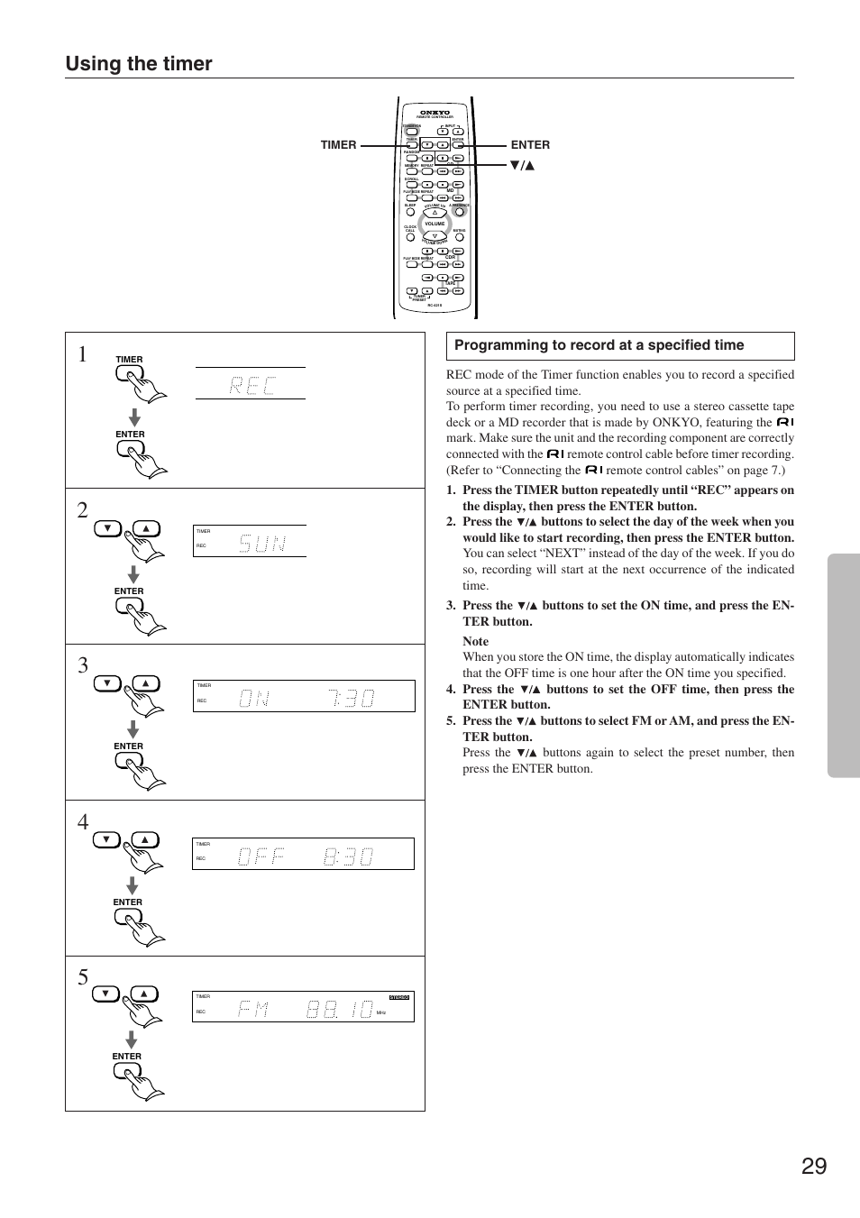 Using the timer, Programming to record at a specified time | Onkyo CR-305TX User Manual | Page 29 / 36