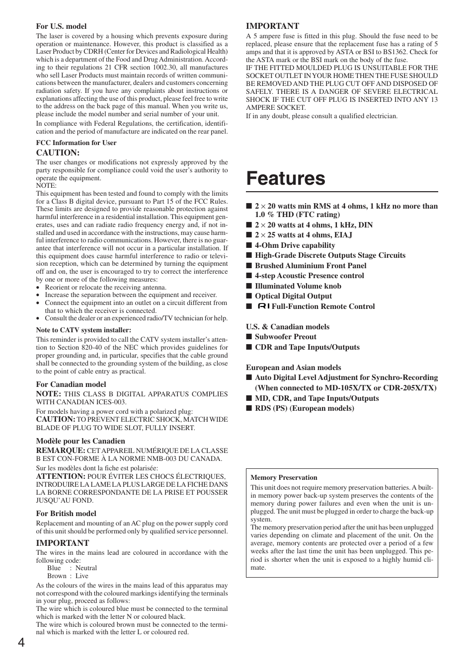 Features | Onkyo CR-305TX User Manual | Page 4 / 36
