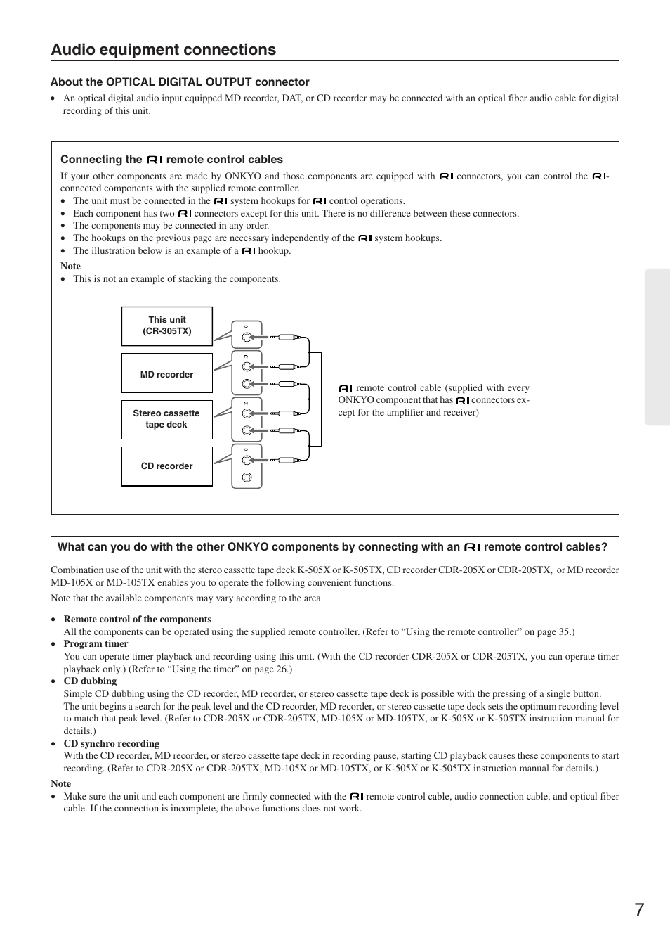 Audio equipment connections | Onkyo CR-305TX User Manual | Page 7 / 36