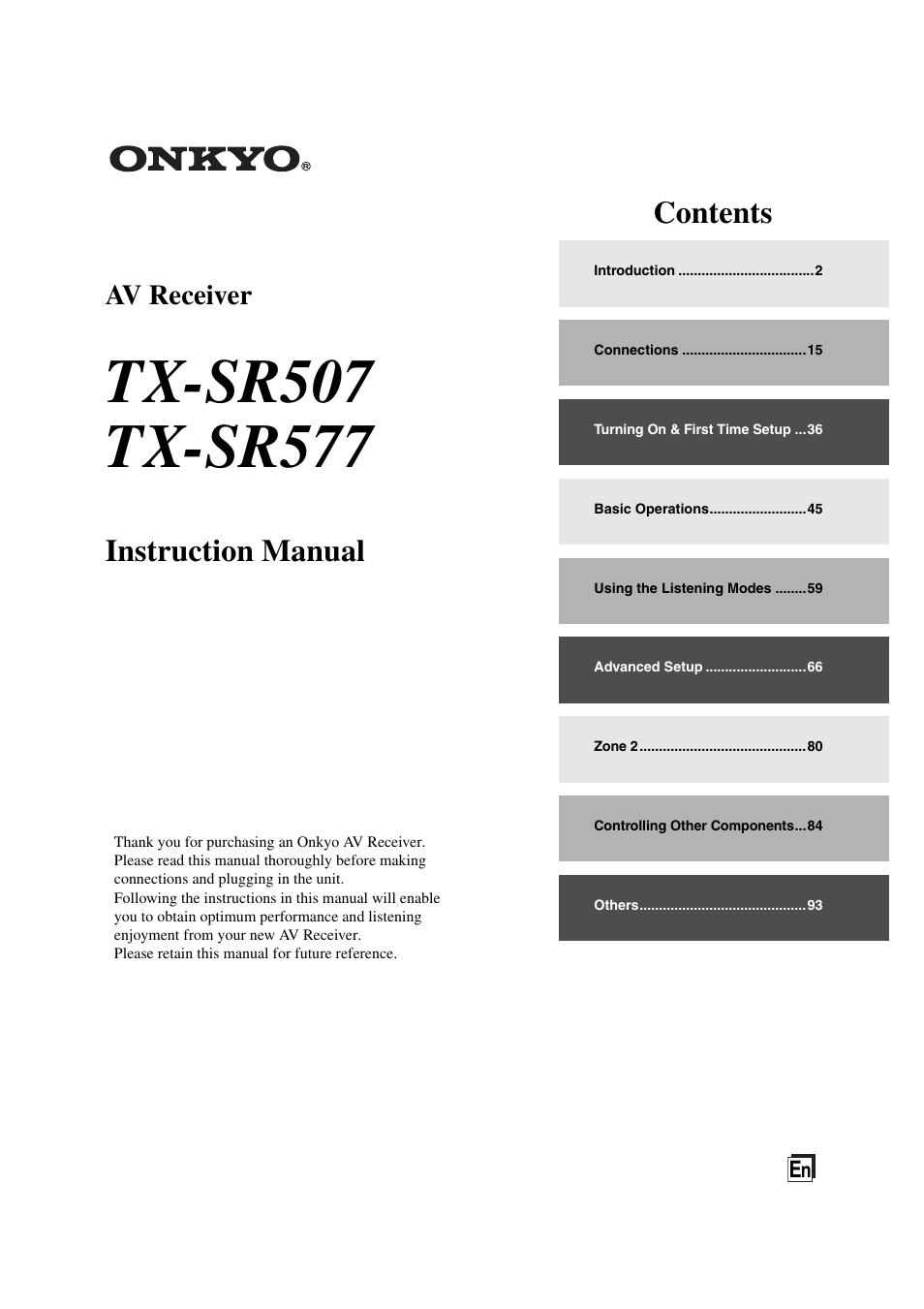 Onkyo TX SR507 User Manual | 100 pages