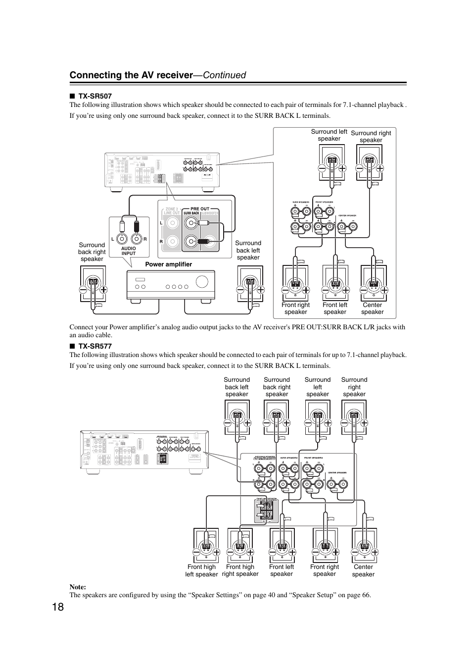 Connecting the av receiver —continued | Onkyo TX SR507 User Manual | Page 18 / 100