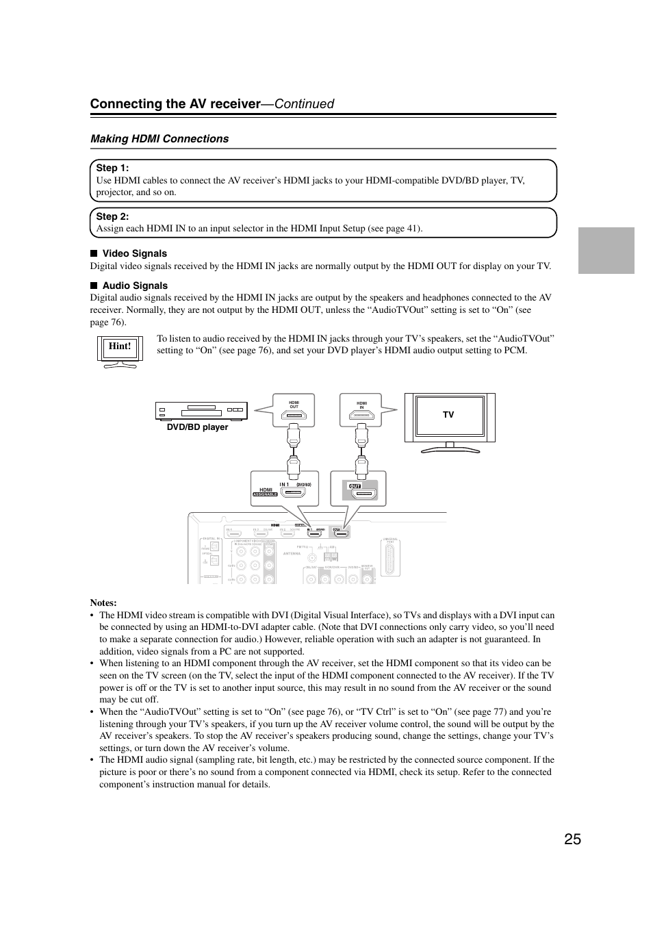 Connecting the av receiver —continued | Onkyo TX SR507 User Manual | Page 25 / 100