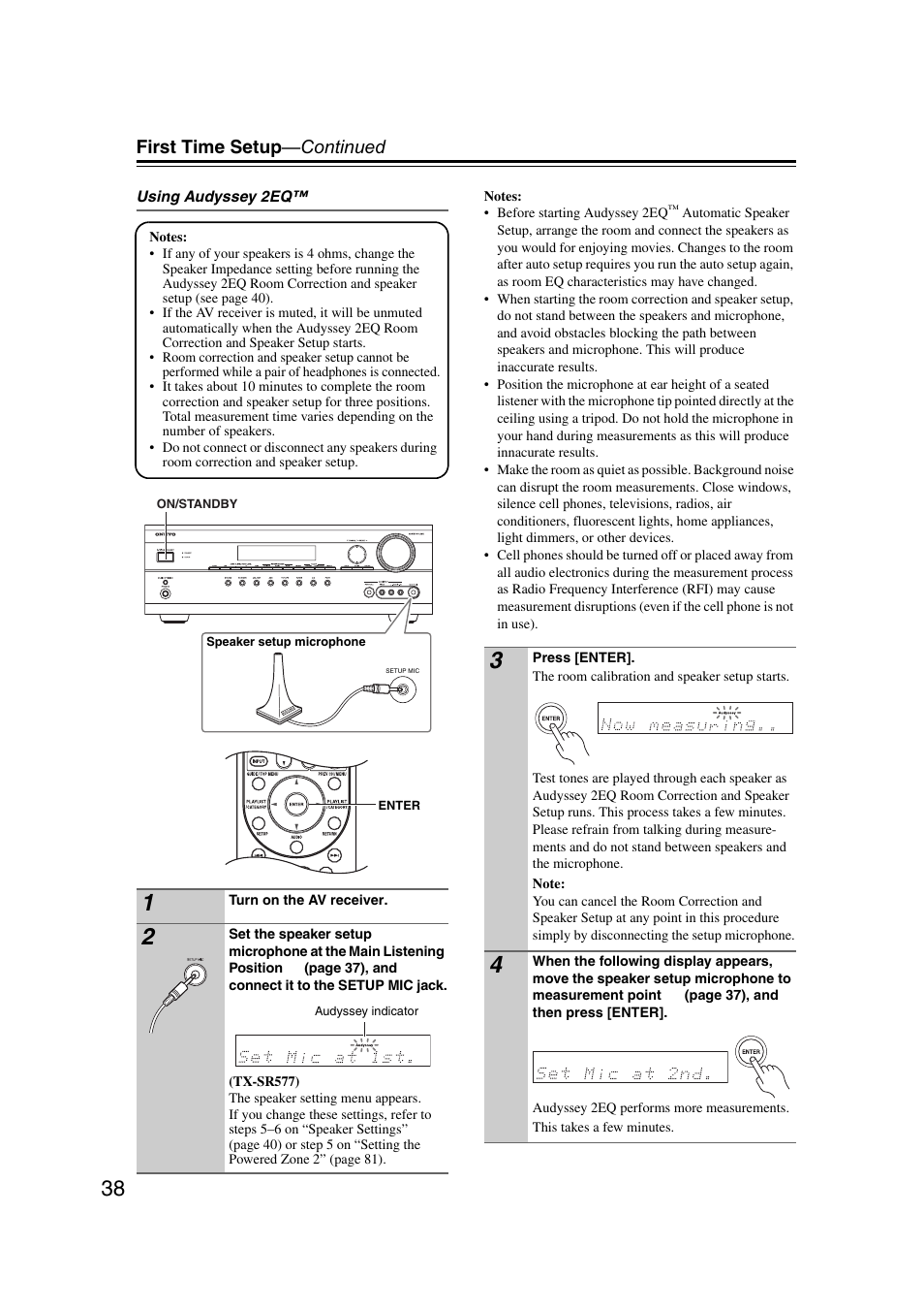 First time setup —continued | Onkyo TX SR507 User Manual | Page 38 / 100