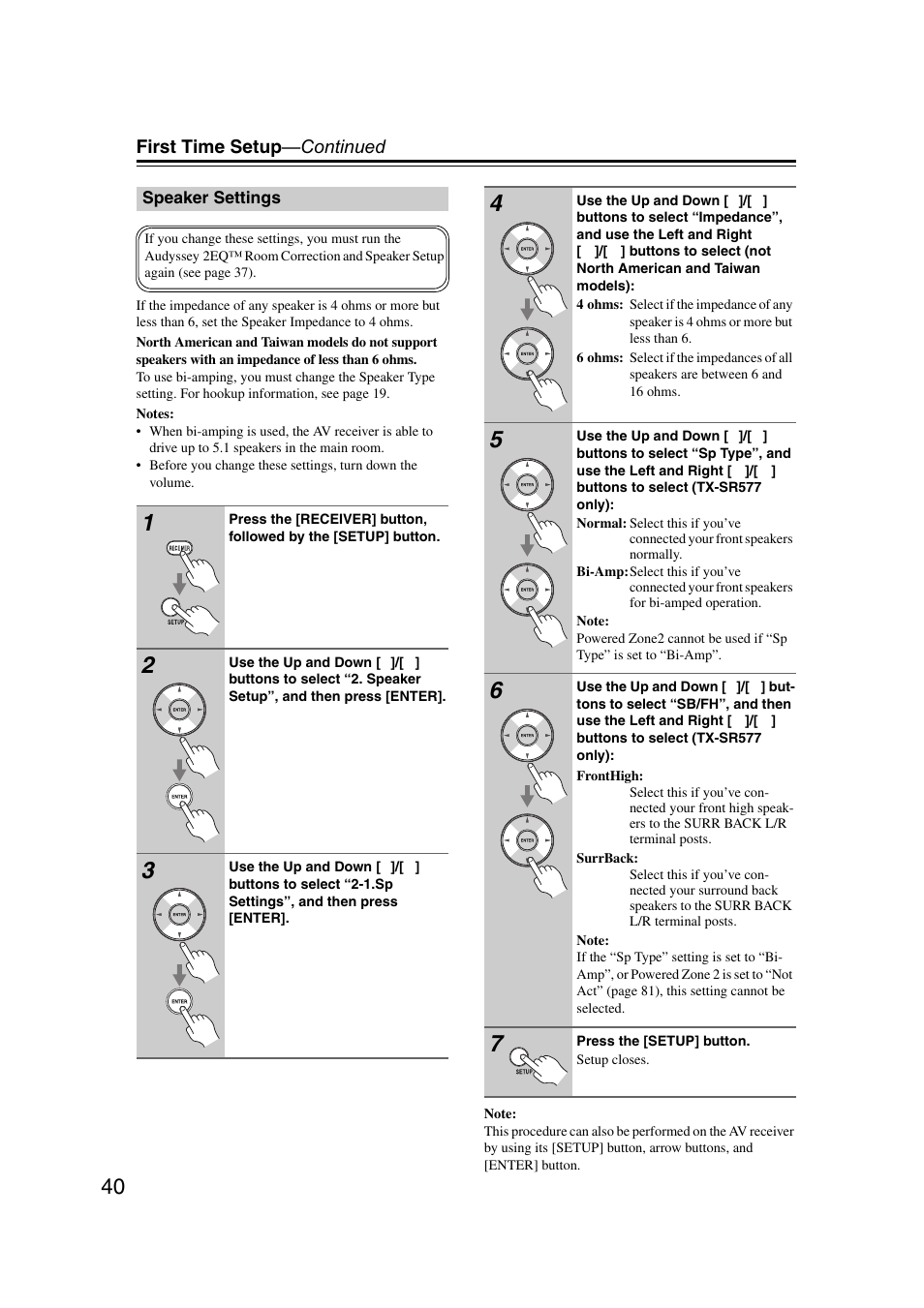 Speaker settings | Onkyo TX SR507 User Manual | Page 40 / 100