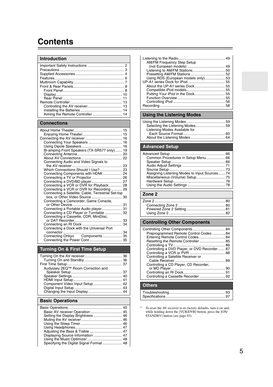 Onkyo TX SR507 User Manual | Page 5 / 100