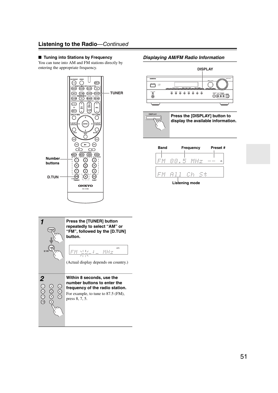 Listening to the radio —continued | Onkyo TX SR507 User Manual | Page 51 / 100