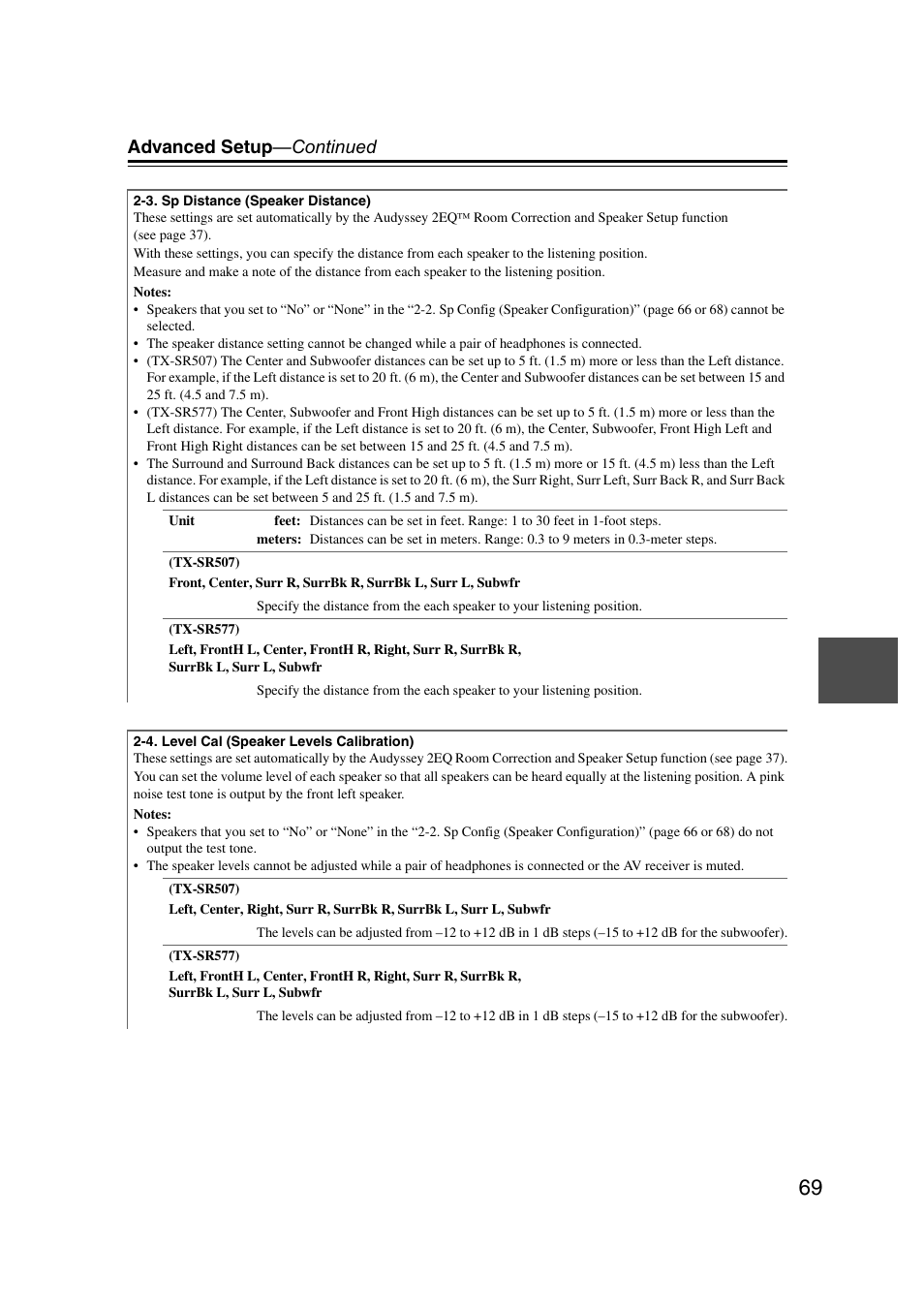Advanced setup —continued | Onkyo TX SR507 User Manual | Page 69 / 100
