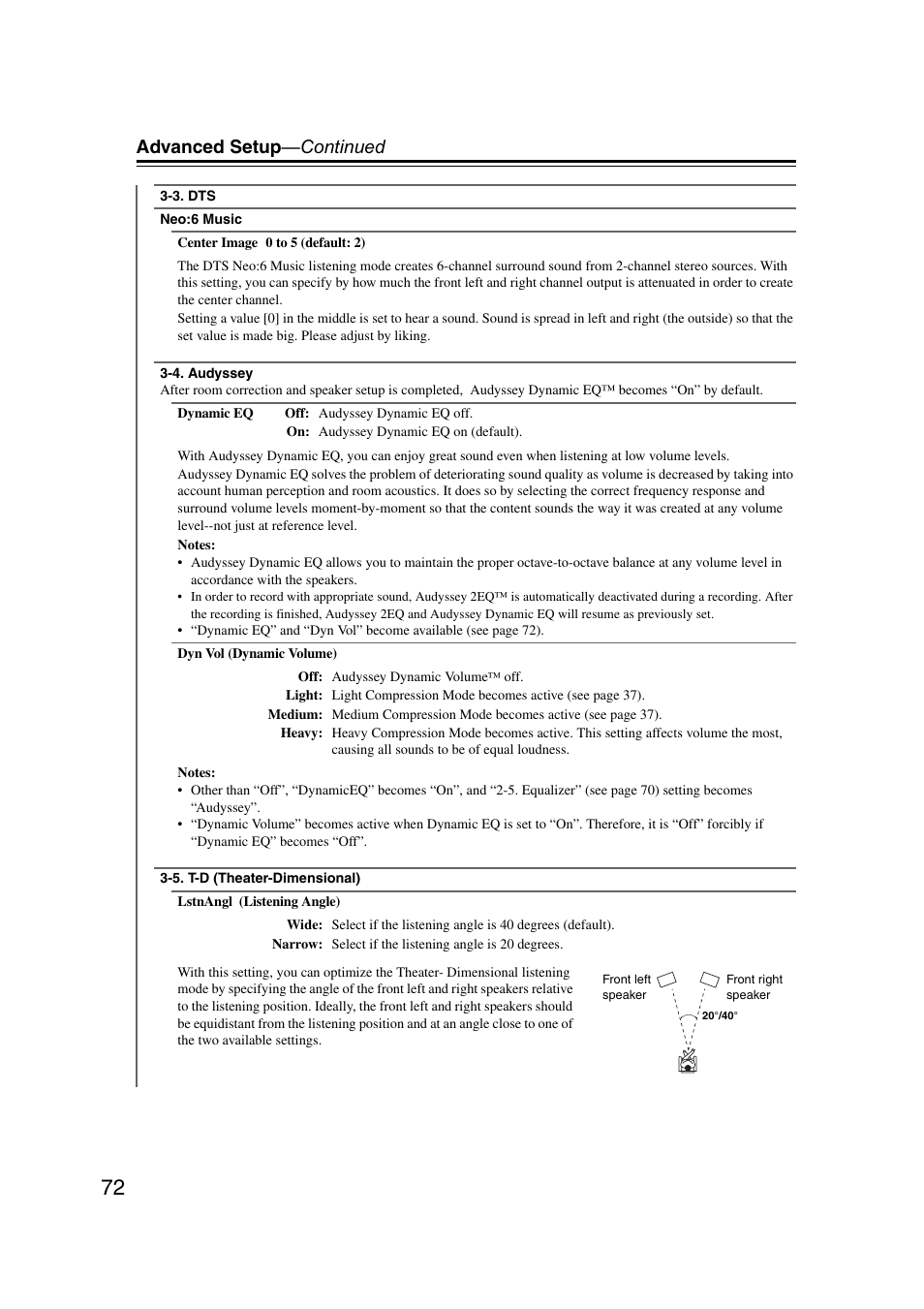 Advanced setup —continued | Onkyo TX SR507 User Manual | Page 72 / 100