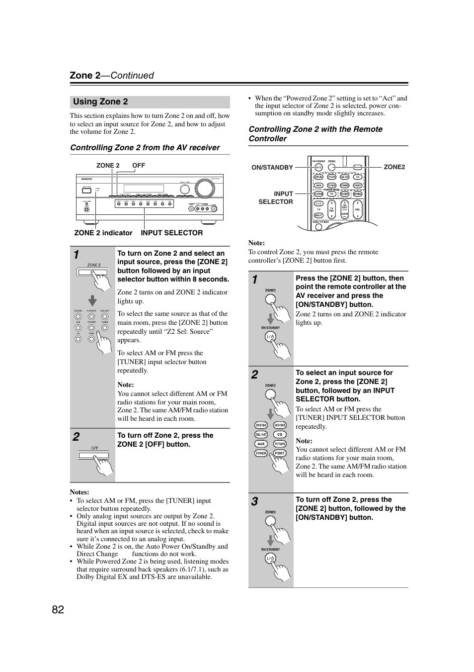 Using zone 2, S (82), Zone 2 —continued | Onkyo TX SR507 User Manual | Page 82 / 100