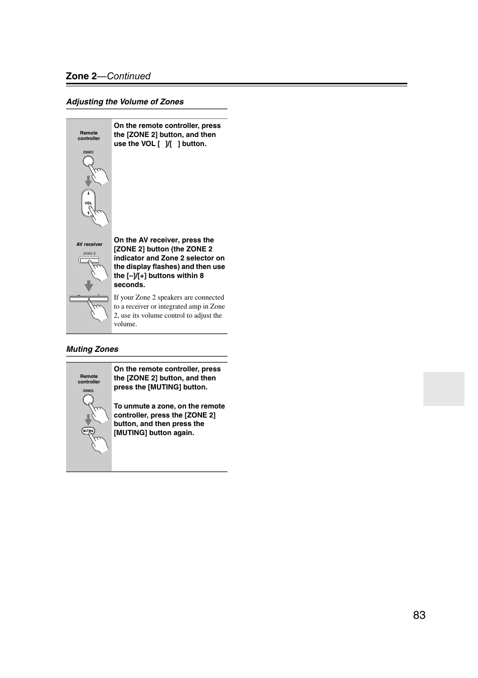 Zone 2 —continued | Onkyo TX SR507 User Manual | Page 83 / 100