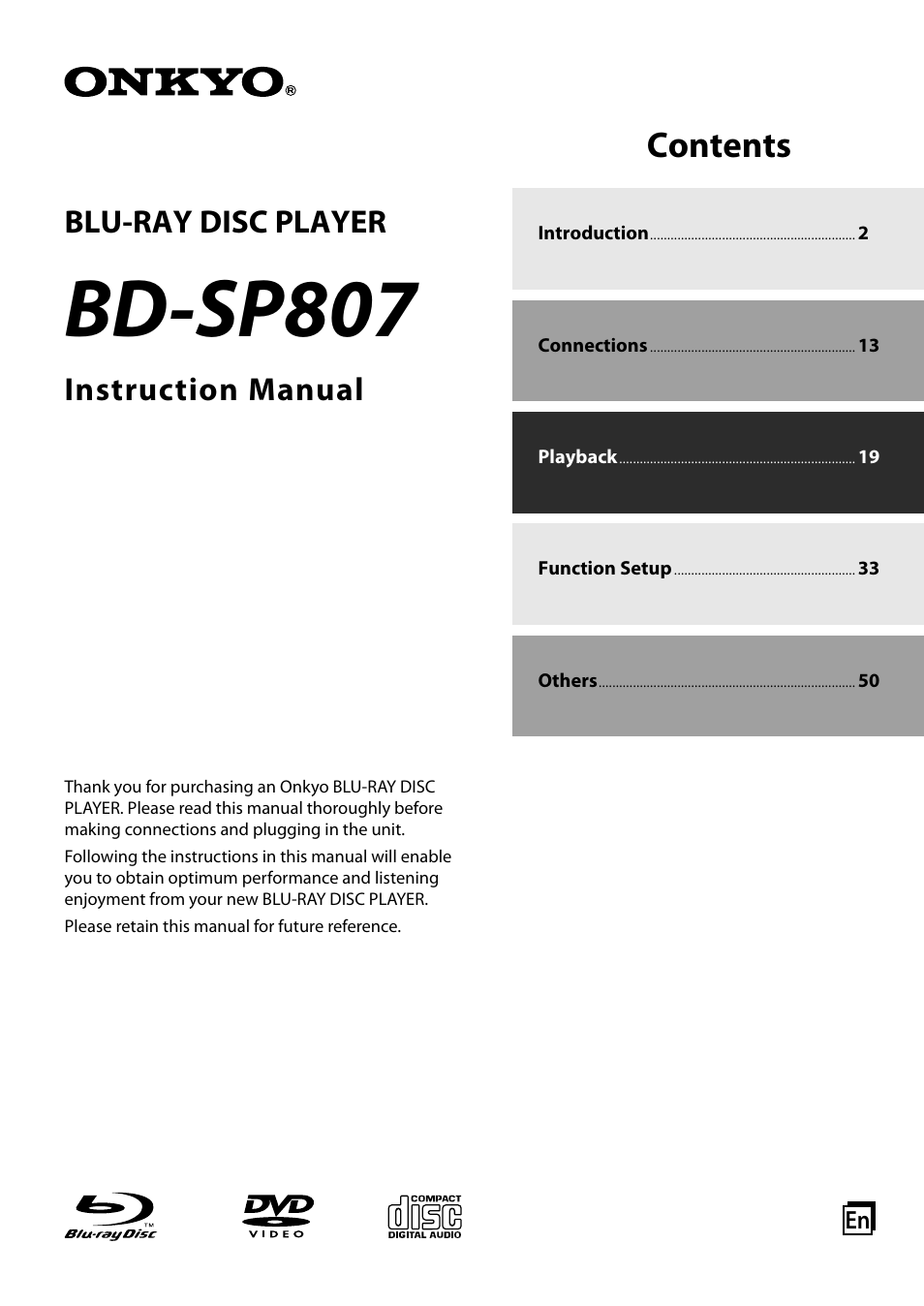 Onkyo BD-SP807 User Manual | 56 pages