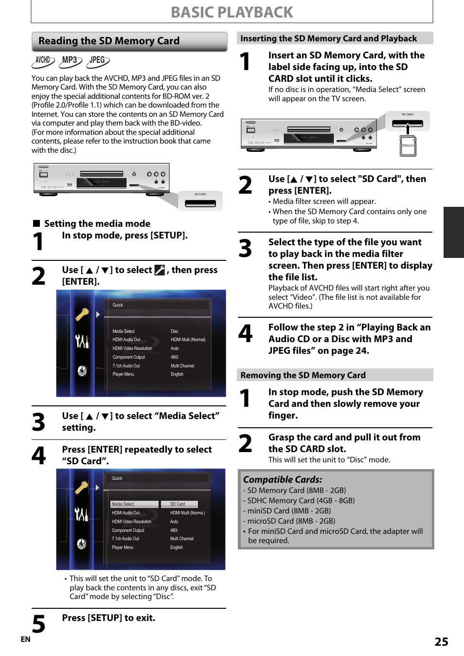 Basic playback | Onkyo BD-SP807 User Manual | Page 25 / 56