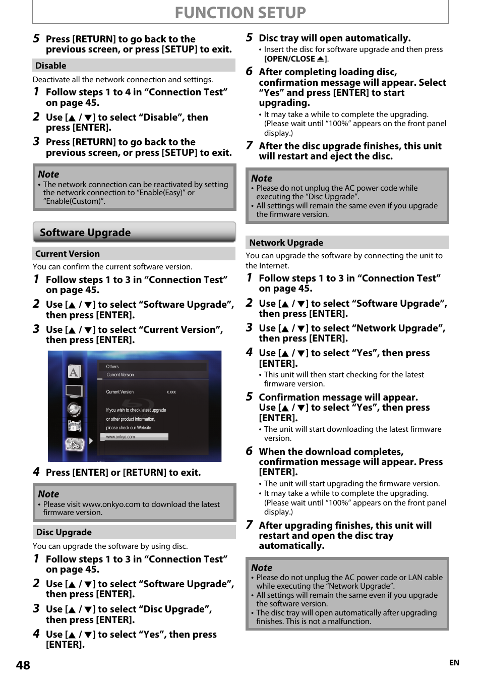 Function setup | Onkyo BD-SP807 User Manual | Page 48 / 56