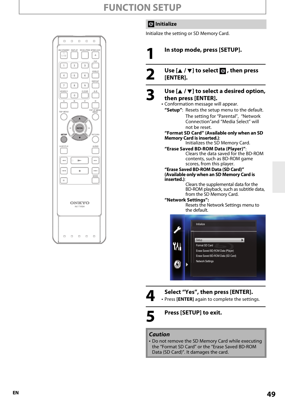 Function setup | Onkyo BD-SP807 User Manual | Page 49 / 56