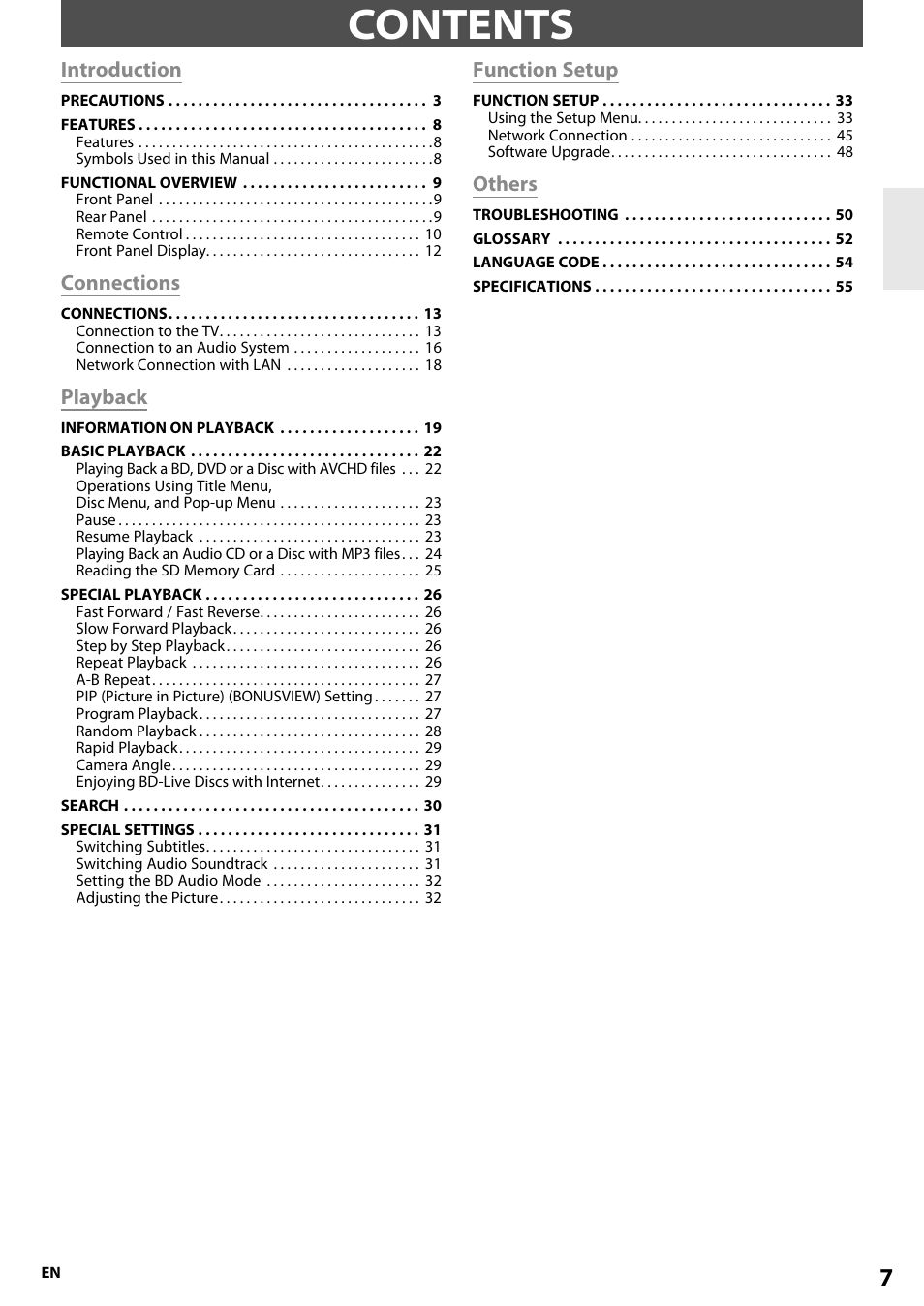 Onkyo BD-SP807 User Manual | Page 7 / 56