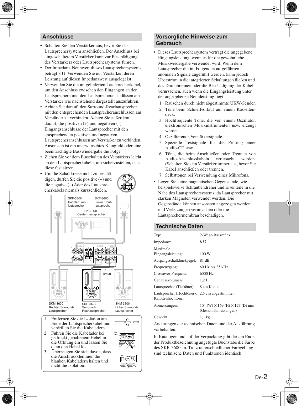 Anschlüsse | Onkyo SKR-3600 User Manual | Page 11 / 20