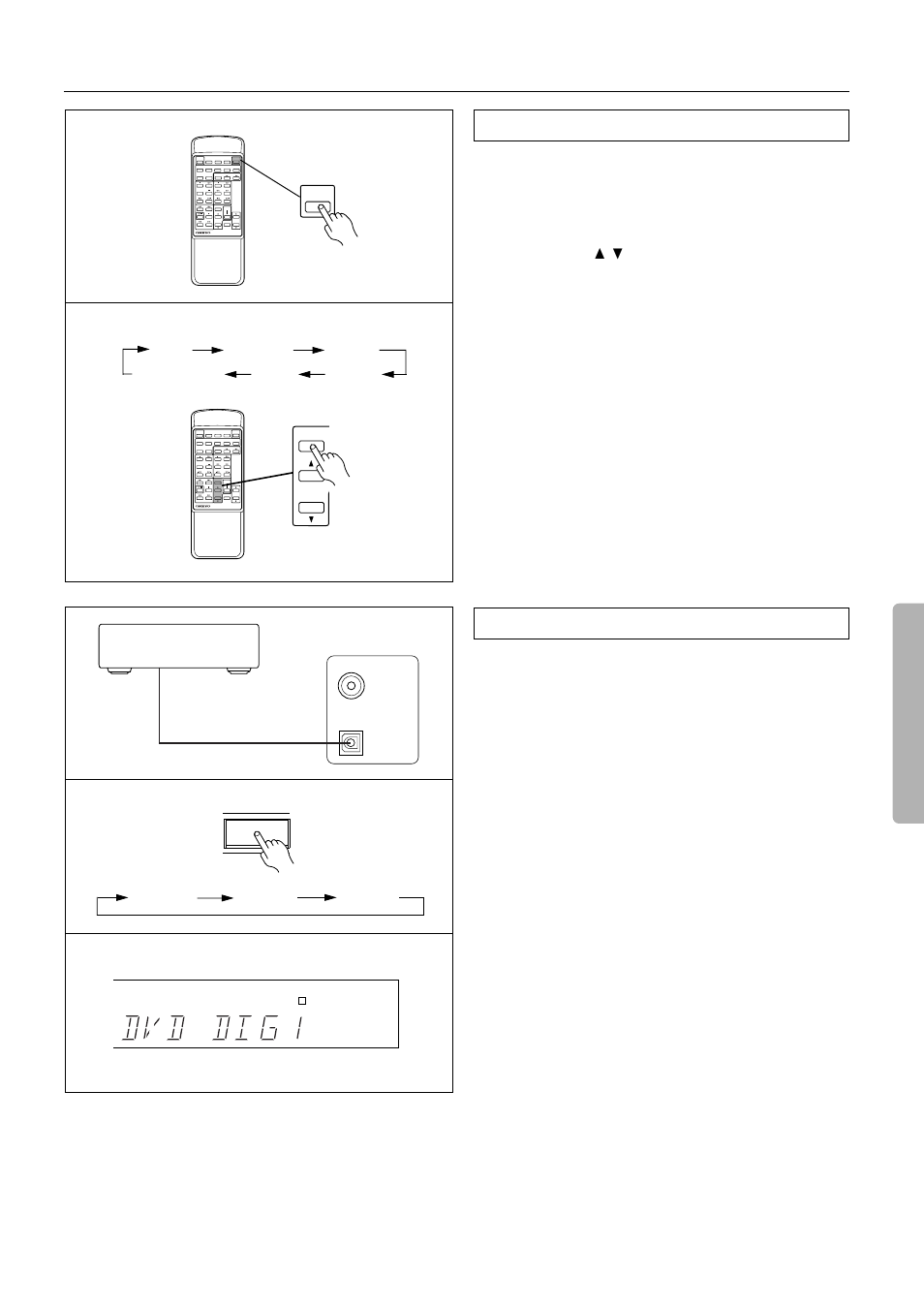 Selecting a sound source, Press multi-ch input button on the remote contr, Press the ch sel button to select the desired s | Use the level ¹/† button to change the volume l, Press the input selector button (dvd) repeatedl | Onkyo TX-DS474 User Manual | Page 17 / 32