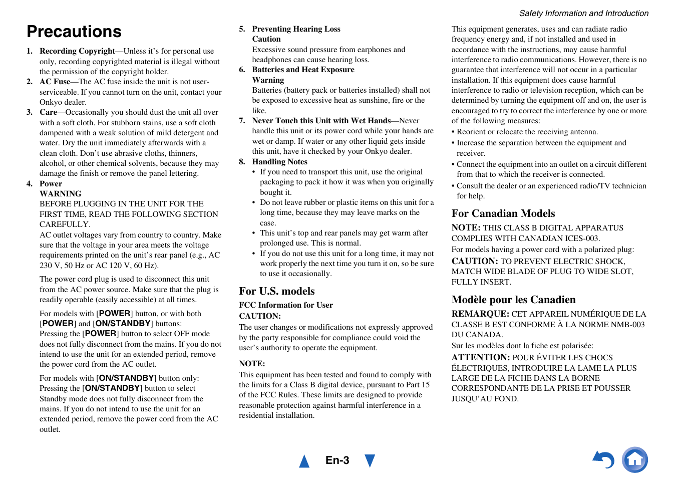 Precautions | Onkyo HT-RC440 User Manual | Page 3 / 120