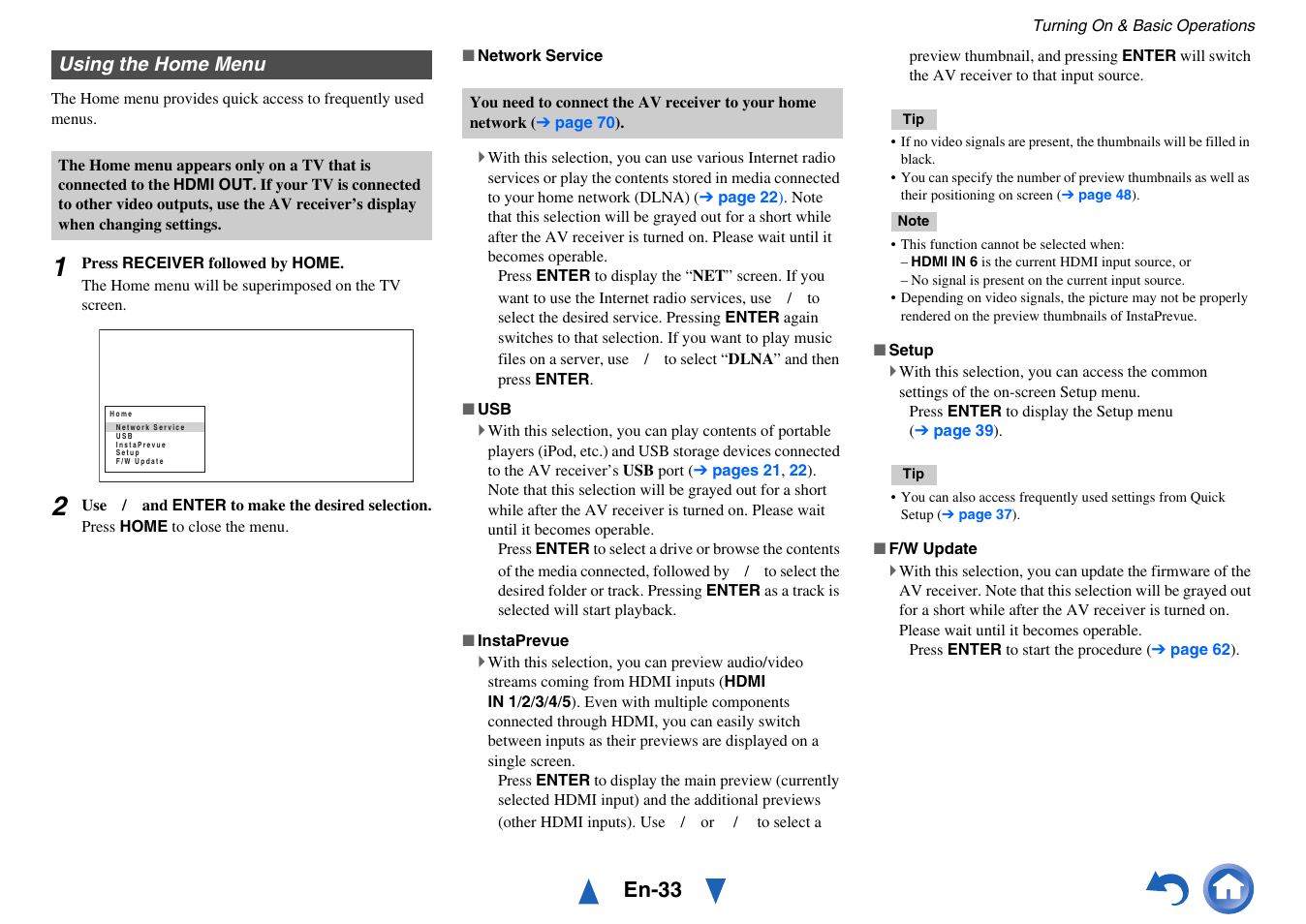 Using the home menu, En-33 | Onkyo HT-RC440 User Manual | Page 33 / 120