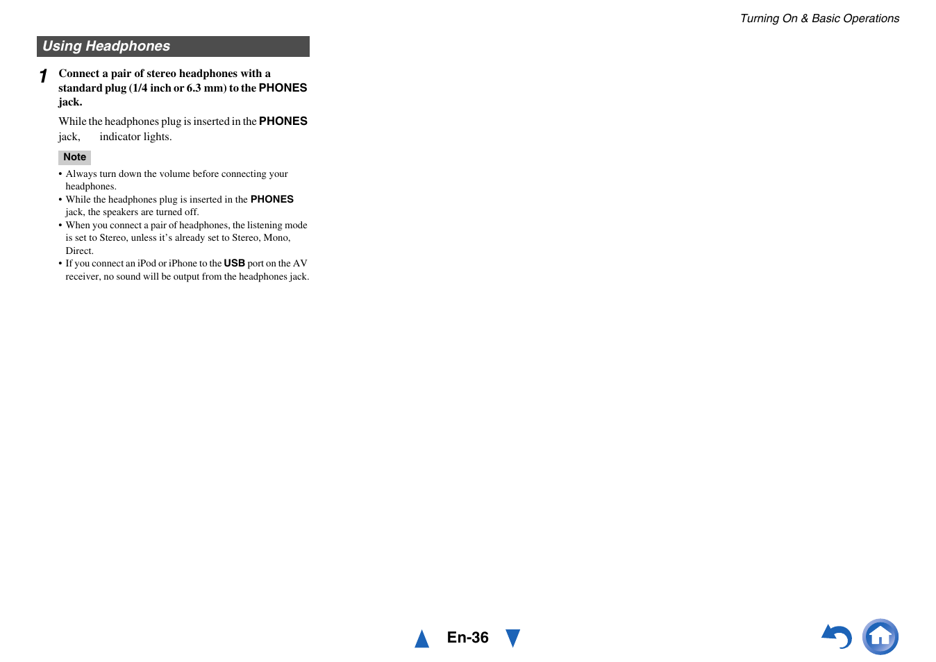 Using headphones, Jack, En-36 | Onkyo HT-RC440 User Manual | Page 36 / 120