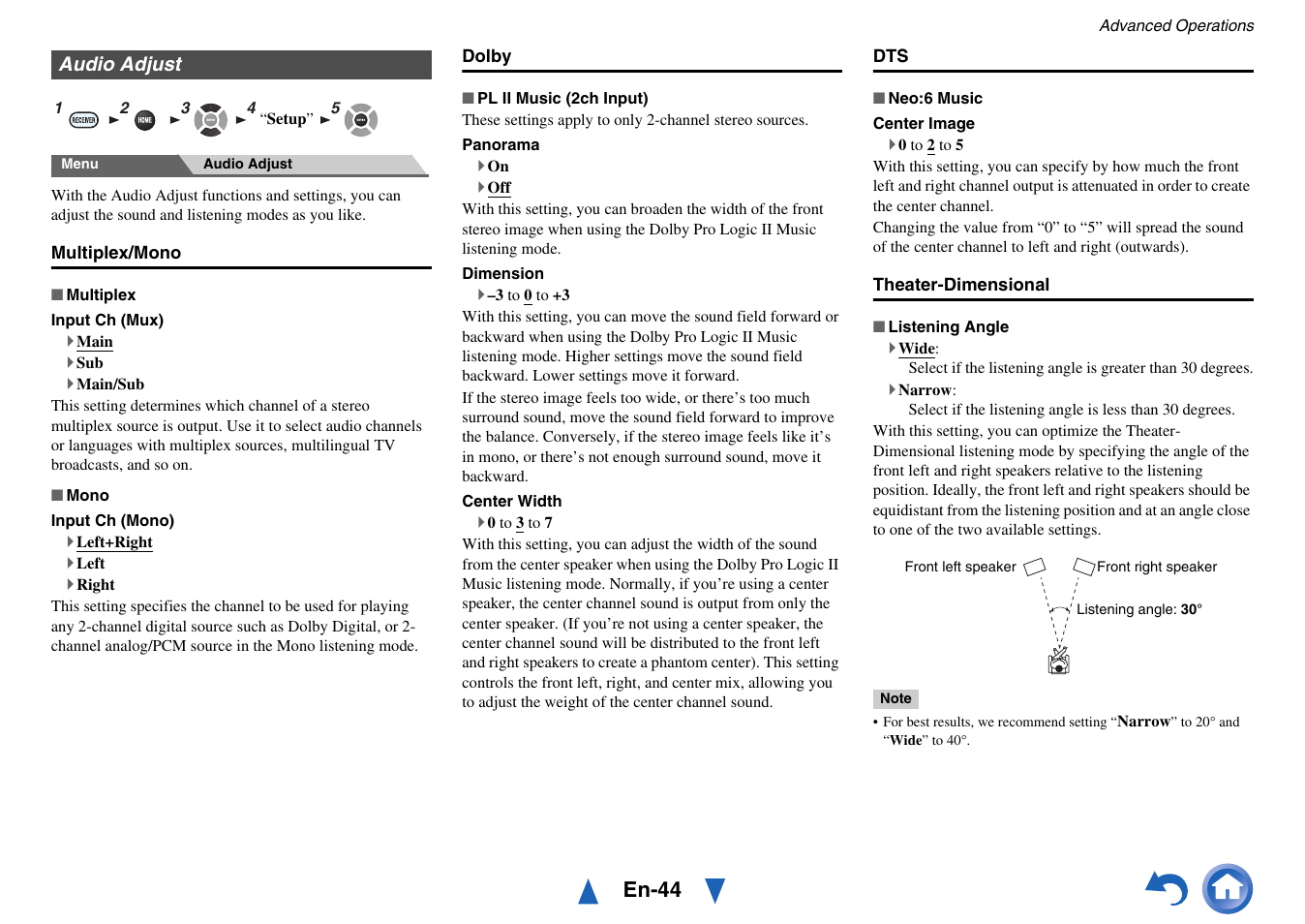 Audio adjust, En-44 | Onkyo HT-RC440 User Manual | Page 44 / 120