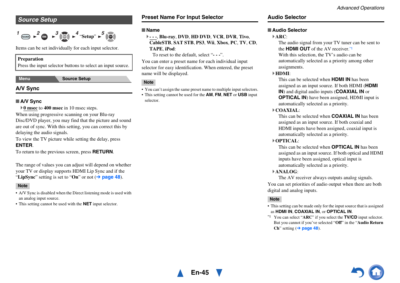 Source setup, En-45 | Onkyo HT-RC440 User Manual | Page 45 / 120