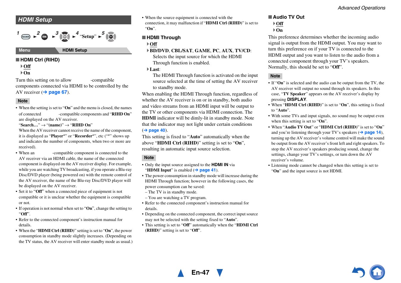 Hdmi setup, En-47 | Onkyo HT-RC440 User Manual | Page 47 / 120