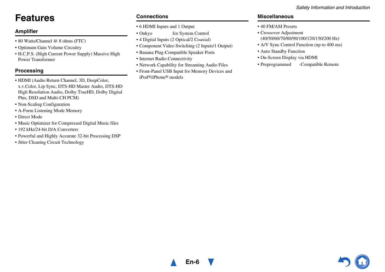 Features | Onkyo HT-RC440 User Manual | Page 6 / 120