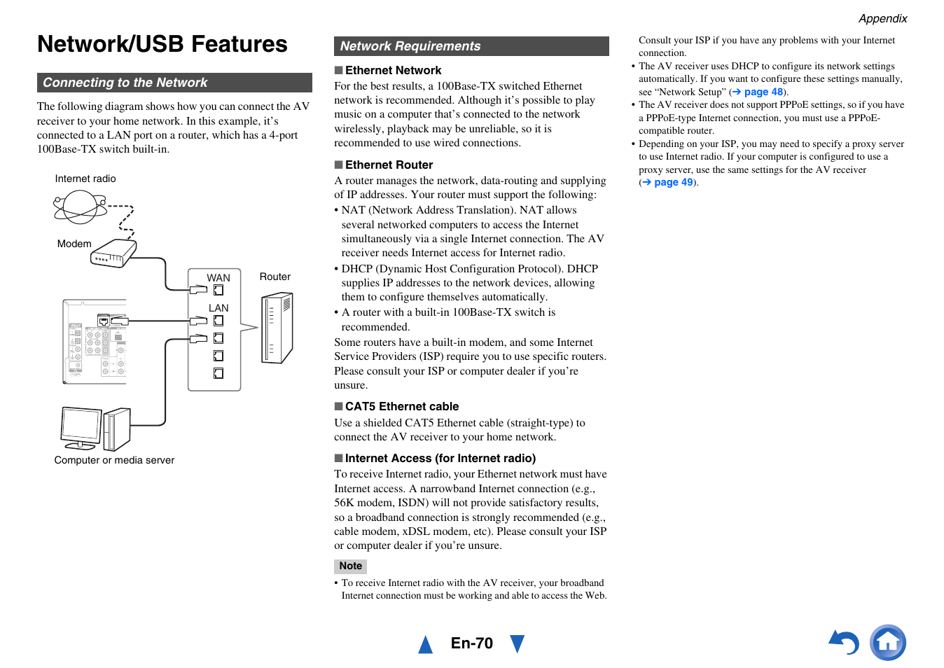 Network/usb features, En-70 | Onkyo HT-RC440 User Manual | Page 70 / 120