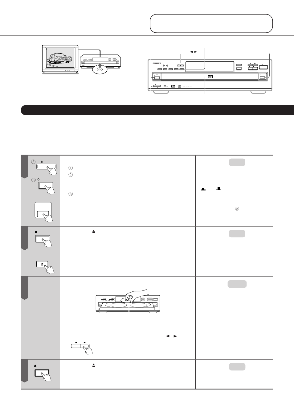 Basic playback, Playing back discs, Preparations | Connecting to a wall outlet and powering on, Press the open/close button, Place a disc in the front disc tray (disc 1), Press the open/close button again | Onkyo DV-C501 User Manual | Page 14 / 44