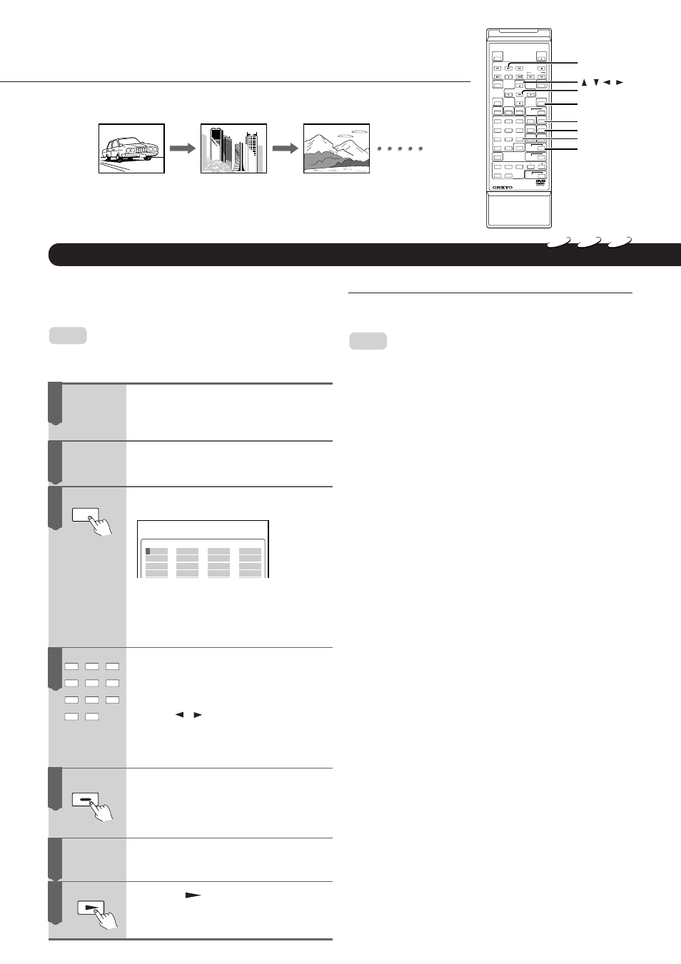 Setting the desired playback order, Programming memory sequences, Programming the d, t and c entries | Onkyo DV-C501 User Manual | Page 22 / 44