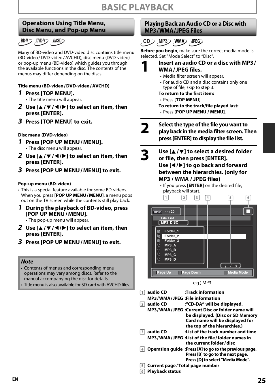 Basic playback | Onkyo BD-SP808 User Manual | Page 25 / 64