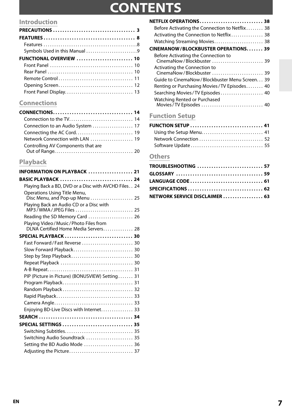 Onkyo BD-SP808 User Manual | Page 7 / 64