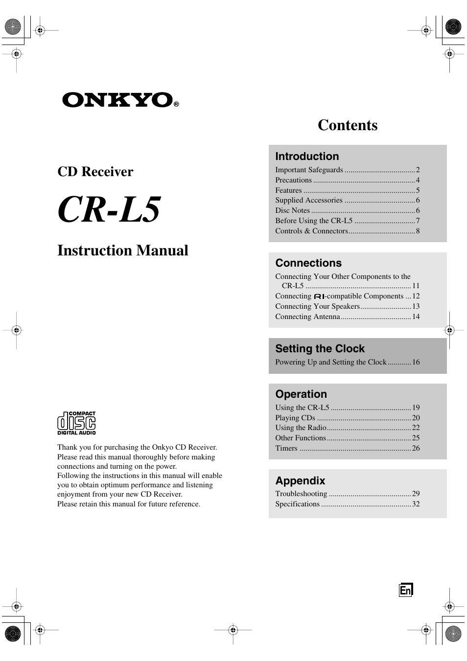Onkyo CR-L5 User Manual | 32 pages