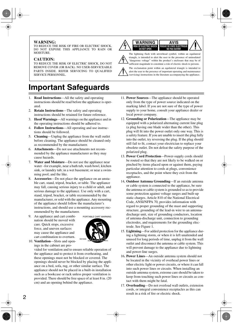Important safeguards | Onkyo CR-L5 User Manual | Page 2 / 32