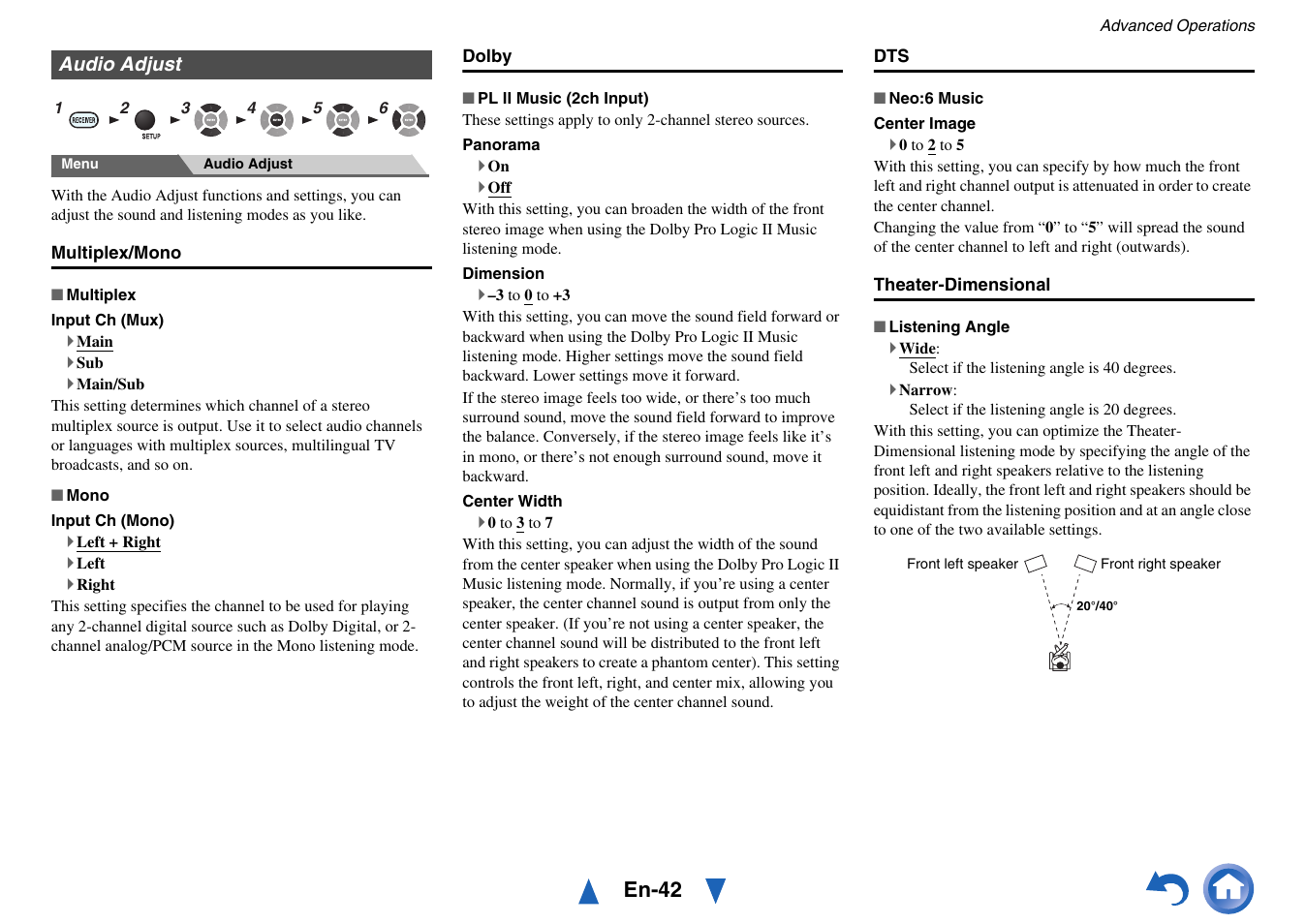 Audio adjust, En-42 | Onkyo TX-SR313 User Manual | Page 42 / 68