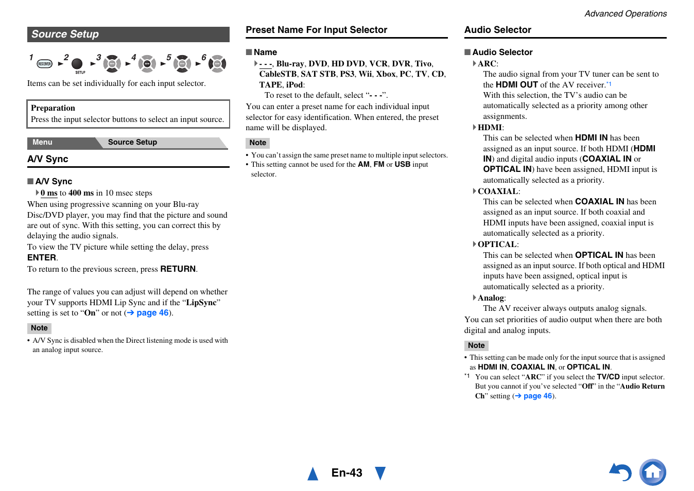 Source setup, En-43 | Onkyo TX-SR313 User Manual | Page 43 / 68