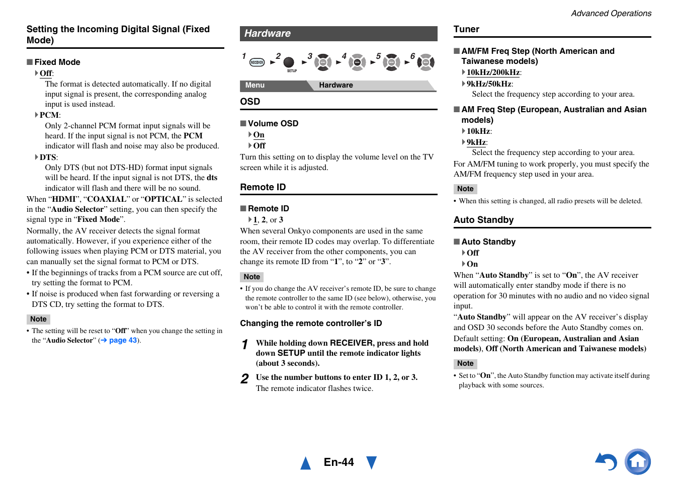 Hardware, En-44 | Onkyo TX-SR313 User Manual | Page 44 / 68