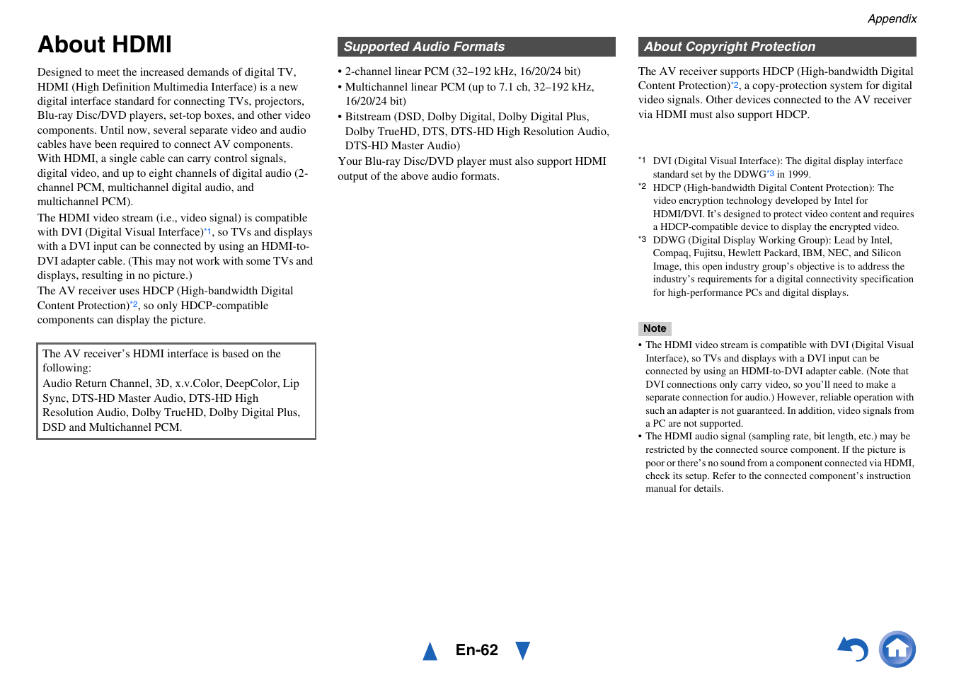 About hdmi, En-62 | Onkyo TX-SR313 User Manual | Page 62 / 68