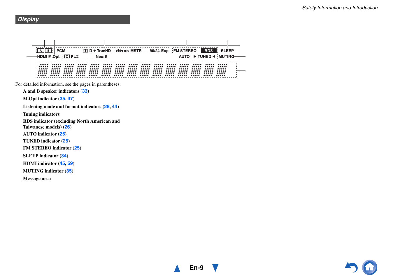 Display, En-9 | Onkyo TX-SR313 User Manual | Page 9 / 68