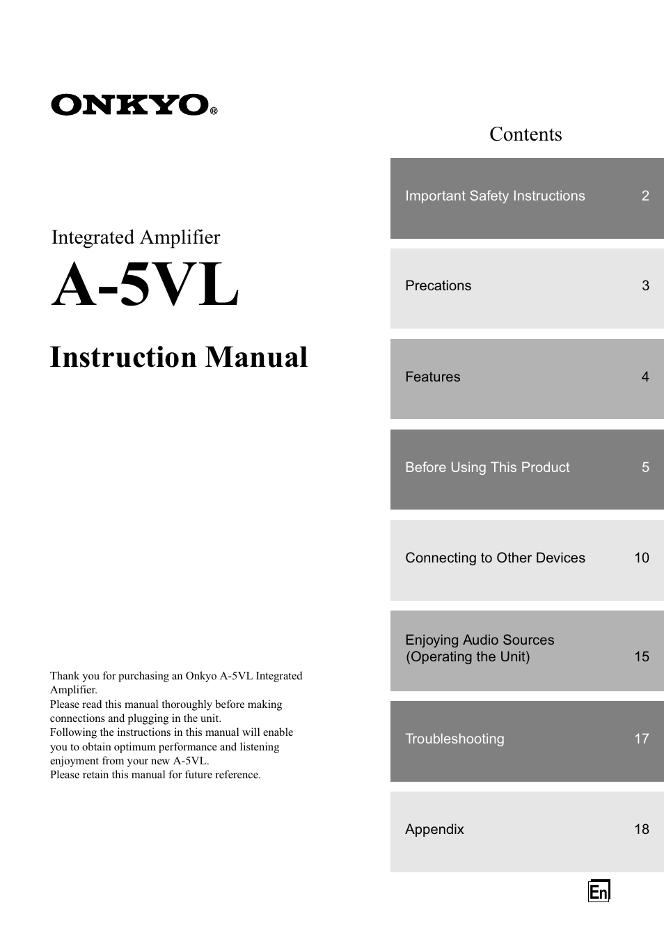 Onkyo A-5VL User Manual | 20 pages