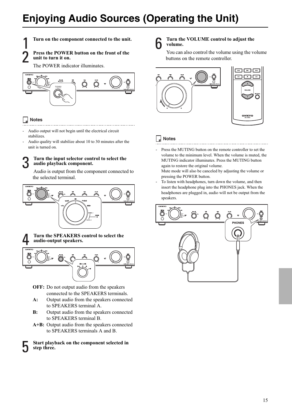 Enjoying audio sources (operating the unit) | Onkyo A-5VL User Manual | Page 15 / 20