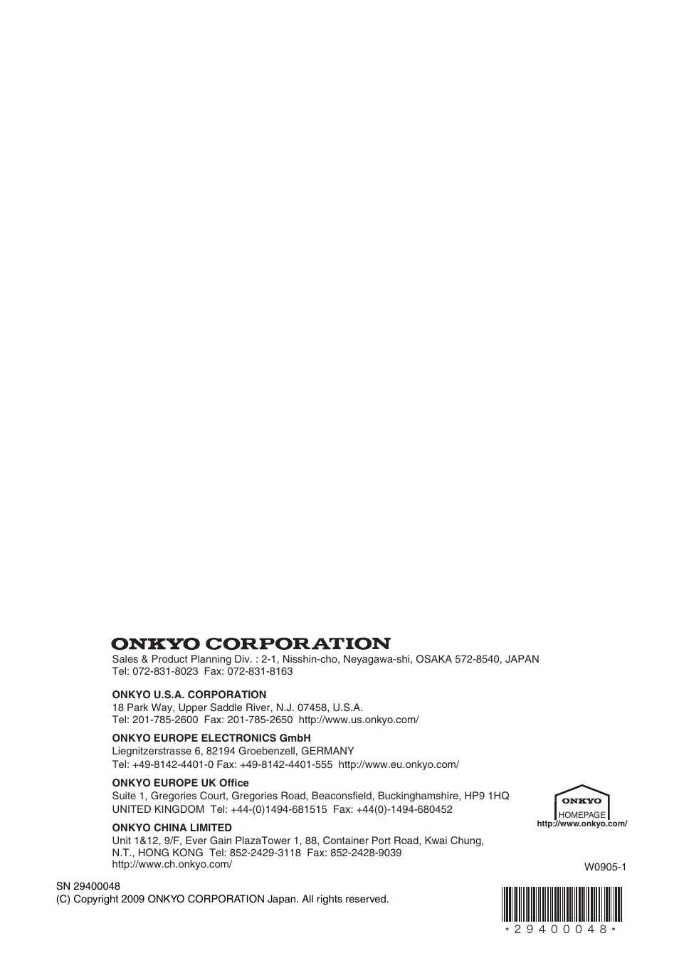 Onkyo A-5VL User Manual | Page 20 / 20
